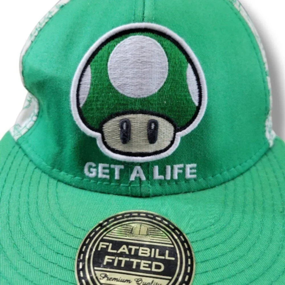 Nintendo Super Mario Hat Size Large XL L/XL Embroidery 1-UP Mushroom Get A Life